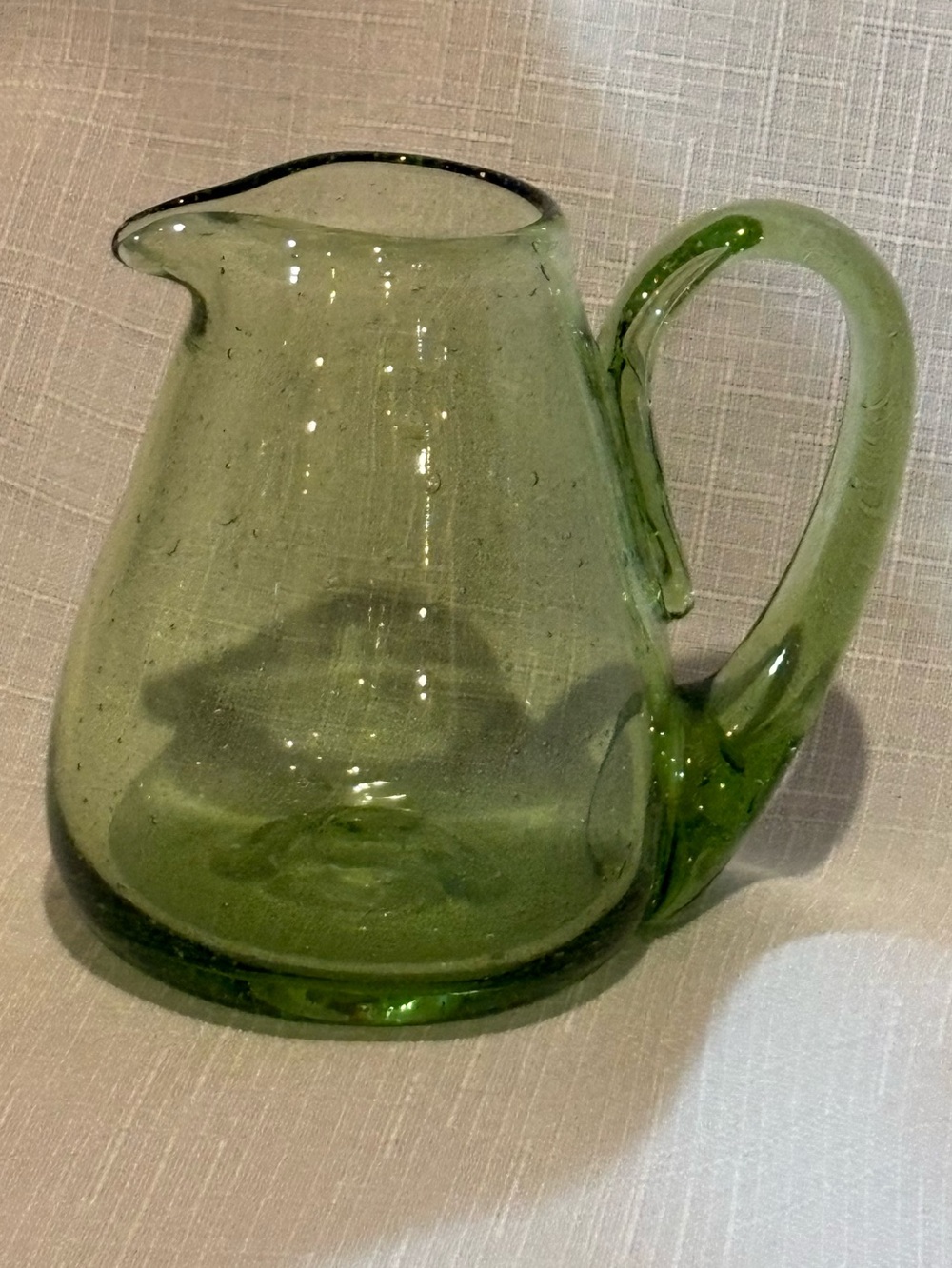 Vintage Pilgrim Green Handblown Glass Creamer Pitcher